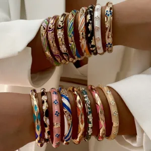 Vintage Emaille Blumen Armreif Legierung Strass Schnalle Armband Für Damen Böhmische Glasierte Blumen Schmuck Zubehör