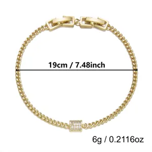 Pulsera de cadena dorada con piedras pavé, detalle de 19 cm de largo y 6 g de peso