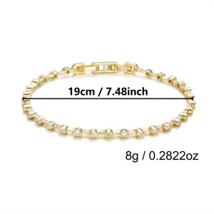 Vista detallada de la pulsera dorada que muestra longitud de 19cm y peso de 0,2822oz.