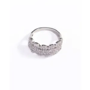 Elegant micro-pave zircon full diamond wide band ring in silver finish for women