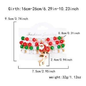 Detaillierte Maße des Weihnachtsperlen-Armband-Sets mit Weihnachtsmann und Rentier