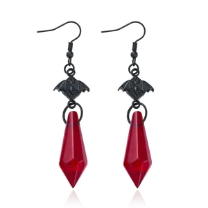 Orecchini gotici vintage a forma di pipistrello con pendenti a goccia rosso scuro