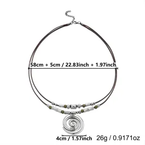 Detail view of Bohemian spiral pendant necklace with length and weight measurements