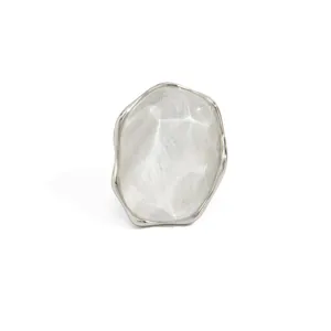 Anello vintage argento irregolare con pietra occhio di gatto, stile aperto regolabile