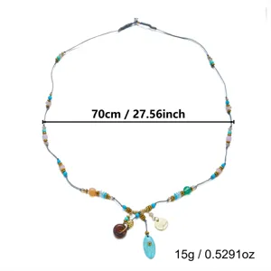 Detailed product view of bohemian beaded necklace with 70cm length and 15g weight specs