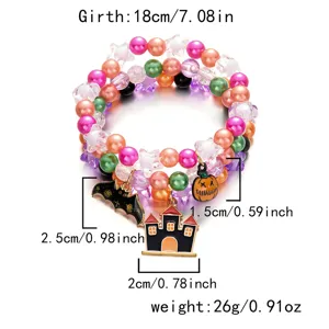 Detaillierte Maße und Gewicht des Halloween-Mehrschichtperlen-Armband-Sets mit Anhängern