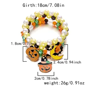 Halloween mehrlagiges Bettelarmband mit Kürbis und Fledermaus, Größe und Gewicht