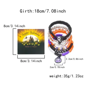 Halloween-Mehrschicht-Perlenarmband-Set mit gruseligem Kürbis-Anhänger Detailansicht