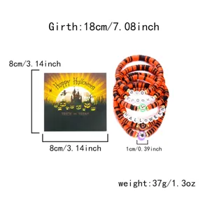 Stapelbares Halloween-Armbandset aus Tonperlen mit 'BOO' und 'SPOOKY' Buchstaben