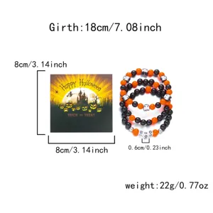 Detailansicht des 3-lagigen Halloween-Armband-Sets mit Geisteranhänger und Maßen