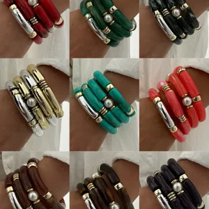 Bracciali impilabili in acrilico curvato stile bambù retrò multicolore per donna