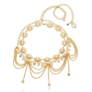 Bohemian gold coin waist chain with multi-layer fringe for belly dancing and summer outfits