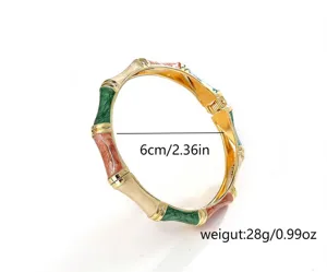 Detail view of colorful enamel bamboo bangle showing 6cm inner diameter and weight