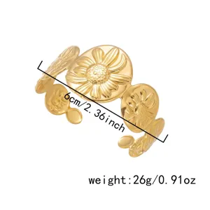 Bracciale a girasole in acciaio dorato con diametro 6 cm e peso 26 g specifiche