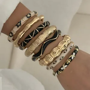 Vintage Legierung Emaille Armreif Für Damen Retro Bambus Textur Böser Blick Geometrisch Strass Farbkontrast Verstellbares Armband Schmuck