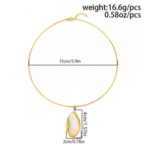 Detail view showing dimensions of vintage gold choker with irregular amber pendant