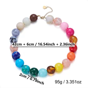 Mesures détaillées du collier de style bohème à grosses perles colorées et poids