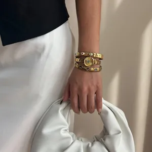 Women Retro Round Dial Evil Eye Stainless Steel Watch And Elastic Heart Bracelet Set Electroplated Gold Silver Jewelry Niche Luxury Hand Ornaments
