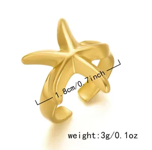 Detailansicht des goldenen Seestern-Rings mit Breiten- und Gewichtsangaben
