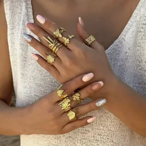 Vergoldeter Legierung Unregelmäßiger Offener Ring Für Damen Ozean Seestern Muschel Schmetterling Blume Geometrisch Verstellbarer Modeschmuck Geschenk