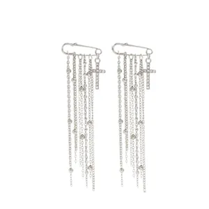 Catena per pantaloni a nappa in argento con ciondoli a croce in strass lucidi
