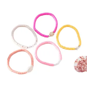 Set cavigliere bohémien in perline di argilla colorate con ciondoli marini