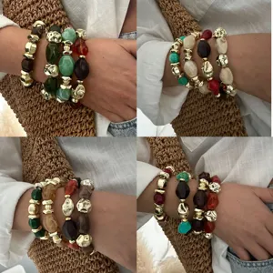 Vintage Unregelmäßige Acryl CCB Geometrische Perle Mehrfarbig Armband Für Damen Böhmisch Marmor Muster Künstlerischer Mode Schmuck