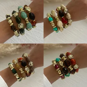 Elegantes Vintage Acrylperlen-Armbandset mit marmorierten und geometrischen CCB-Perlen