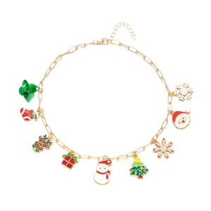 Festive Christmas charm chain necklace with colorful tree, snowflake and reindeer pendants