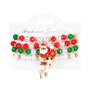 Festliches Weihnachts-Perlenarmband-Set mit Weihnachtsmann- und Rentier-Anhängern