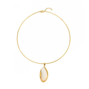 Minimalist vintage gold thin torque necklace with an irregular wavy shell pendant