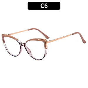 Occhiali da vista cat-eye con montatura marrone e aste in metallo dorato per donna