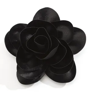Elegant black fabric rose flower brooch and hair clip accessory for elegant styling.