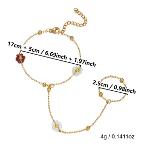 Misure dettagliate del bracciale ad anello in catena dorata con fiori in smalto colorato