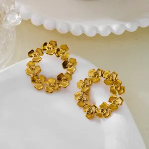 Vintage gold flower wreath earrings in elegant matte finish stainless steel detail