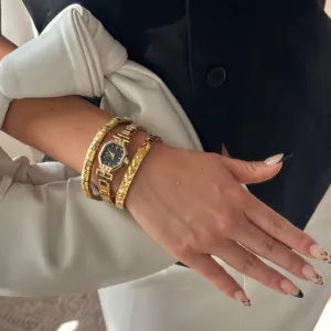 Women's Fashion Octagon Case Watch And Bracelet Set Luxury Rhinestone Gold Silver Stainless Steel Quartz Watch Bracelet Jewelry Set Gift