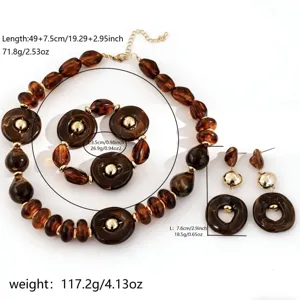 Details zum Acryl-Schmuckset in Schildpatt-Optik mit Maßen für Kette, Armband und Ohrringe
