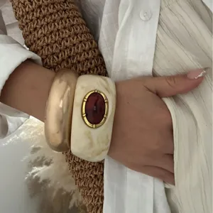 Bracelet Jonc Bohème en Résine Strass Style Ethnique Géométrique Exagéré Alliage Incrusté Bijoux pour Femmes Fête Vacances
