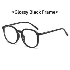 Retro oversized anti-blue light glasses with glossy black TR90 frame for fashion