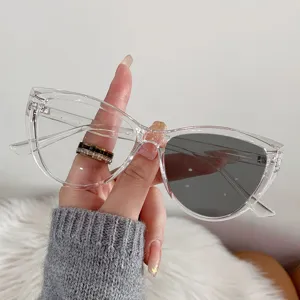Retro transparent cat-eye frame glasses featuring photochromic anti-blue light lenses