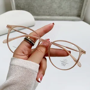 Ultra-light tea brown round glasses frames for women with anti-blue light lenses