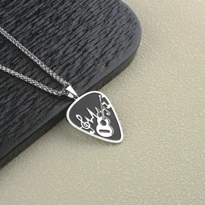 Men Stainless Steel Guitar Pick Note Pattern Pendant Necklace Rock Music Fashion Jewelry Gift Statement Accessory
