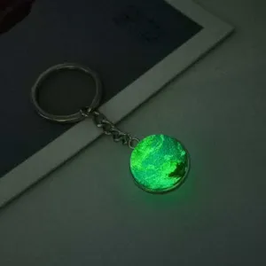 Luminous earth planet keychain glowing in dark glass ball key ring cute bag pendant.