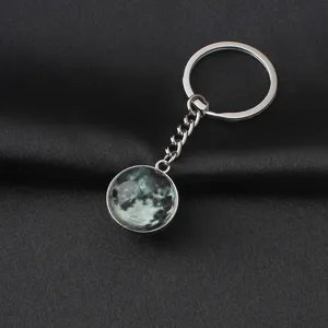 Luminous universe moon glass ball keychain stylish metal keyring bag pendant accessory