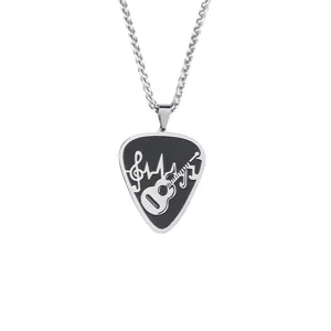 Men's stainless steel guitar pick necklace rock music note pendant sweater chain jewelry