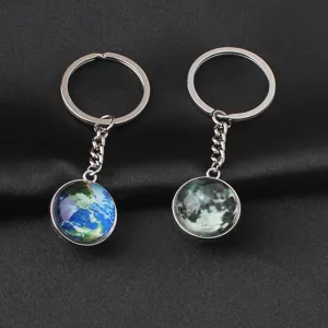 Luminous Universe Planet Keychain Double Sided Glass Ball Globe Key Ring School Bag Pendant Zinc Alloy Fashion Jewelry