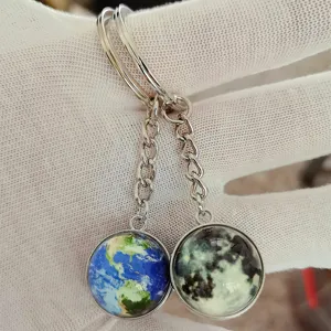Luminous universe planet keychain double-sided glass ball earth moon bag pendant charm