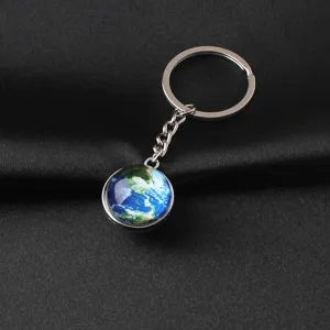 Luminous universe planet keychain globe glass ball pendant key ring bag ornament accessory