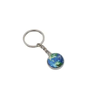 Luminous planet earth globe glass ball keychain metal key ring bag pendant accessory
