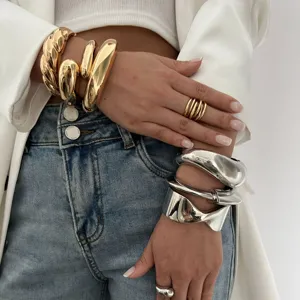 Mode Metaal Waterdruppel Armband Glad Oppervlak Veerscharnier Armband Voor Vrouwen Trendy Sieraden Luxe Goud Zilver